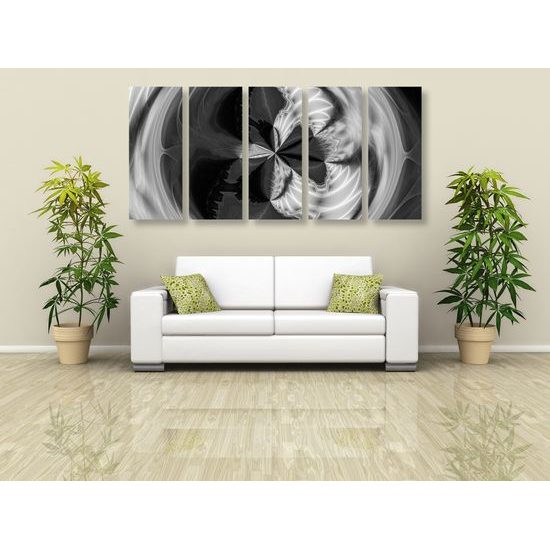 5-dielny obraz krásy abstraktných tvarov v čiernobielom prevedení