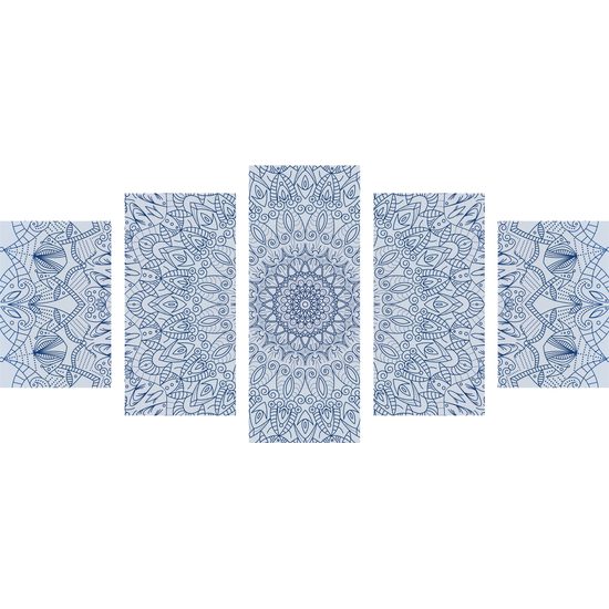 5-dielny obraz orientálna Mandala v bledomodrej farbe