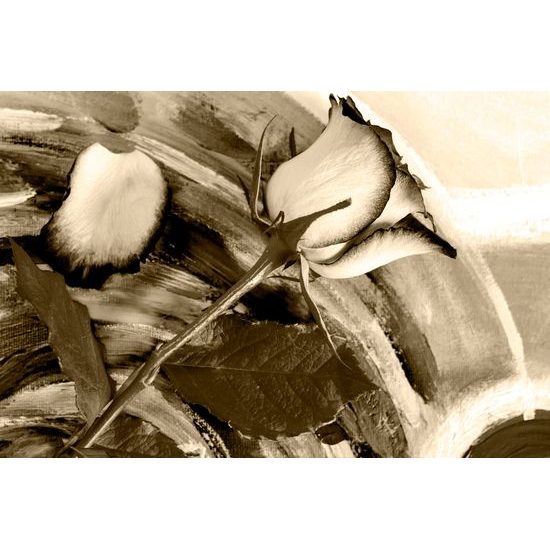 Obraz ruža v sépiovom prevedení