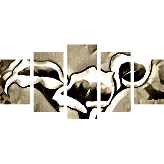 5-dielny obraz dychberúce etno kaly v sépiovom prevedení