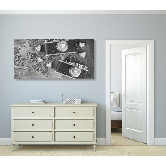 Obraz dva historické fotoaparáty v čiernobielom prevedení