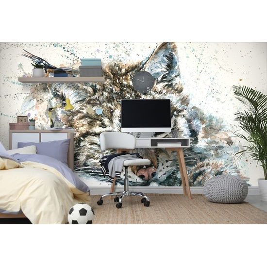 Nádherná samolepiaca tapeta akvarelová maľba rysa