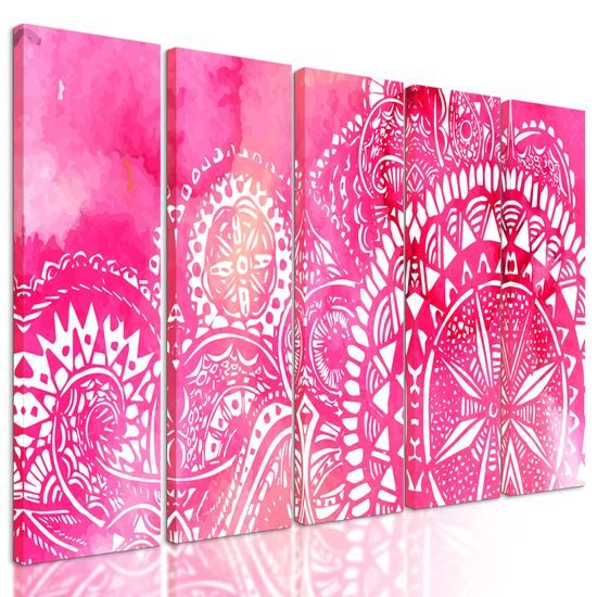 5-dielny obraz Mandala v ružovom prevedení