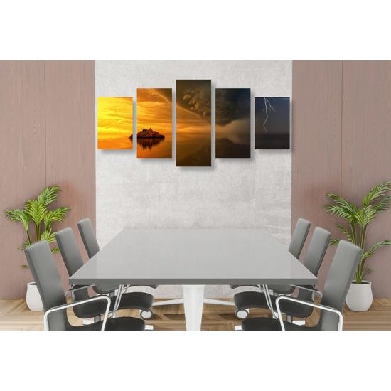 5-dielny obraz búrka valiaca sa na ostrov