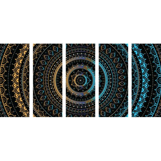 5-dielny obraz krásna modro zlatá Mandala