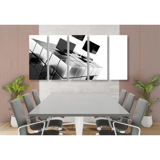 5-dielny obraz zaujímavá kocka v čiernobielom prevedení
