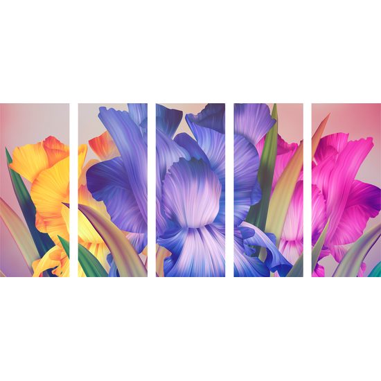 5-dielny obraz nádherné pestrofarebné kvety