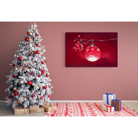Obraz krásna vianočná guľa na červenom pozadí