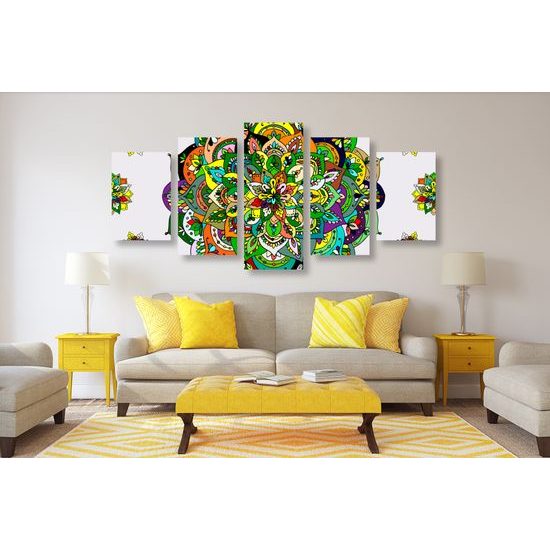 5-dielny obraz zelená vintage Mandala