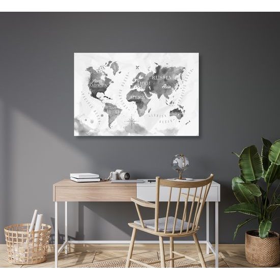 Obraz umelecká mapa sveta v čiernobielom prevedení