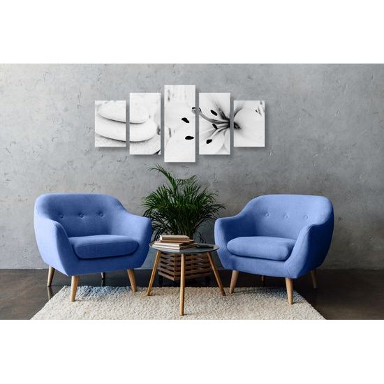 5-dielny obraz Feng Shui zátišie v čiernobielom prevedení