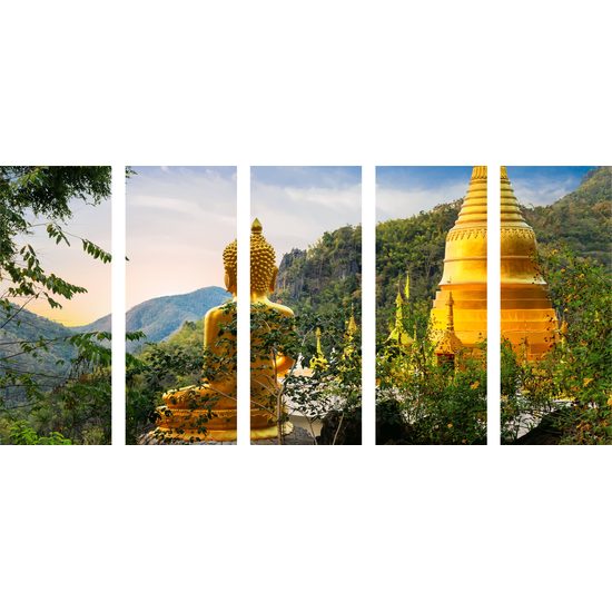 5-dielny obraz zlatý Budha a krásy prírody