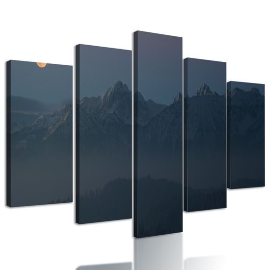 5-dielny obraz spln nad zasneženými horami