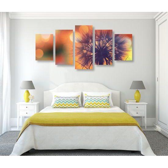 5-dielny obraz púpava pri západe slnka