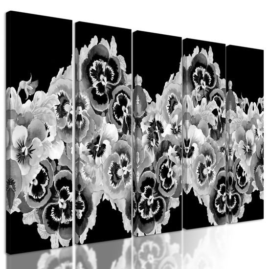 5-dielny obraz fialová orchidea v čiernobielom prevedení