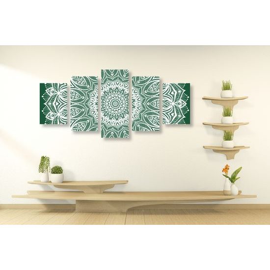 5-dielny obraz nekonečná Mandala v zelenom prevedení