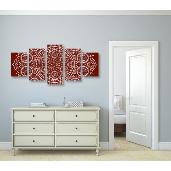 5-dielny obraz nežná Mandala na bordovom pozadí