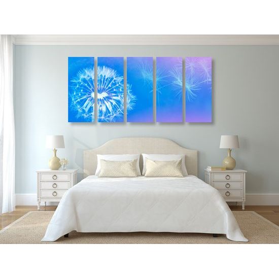 5-dielny obraz púpava v modro bielych farbách