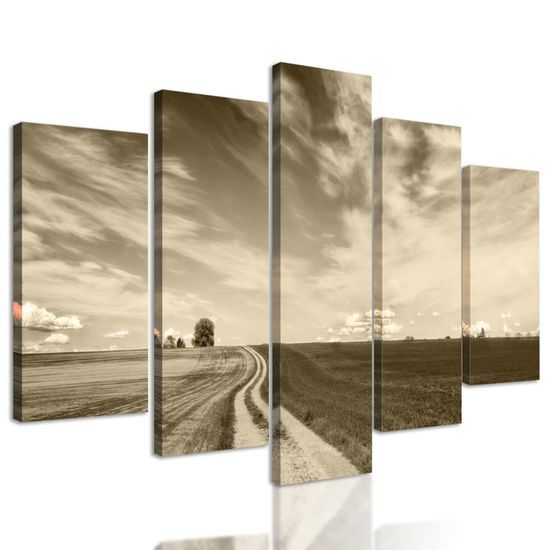 5-dielny obraz nádherná krajina v sépiovom prevedení
