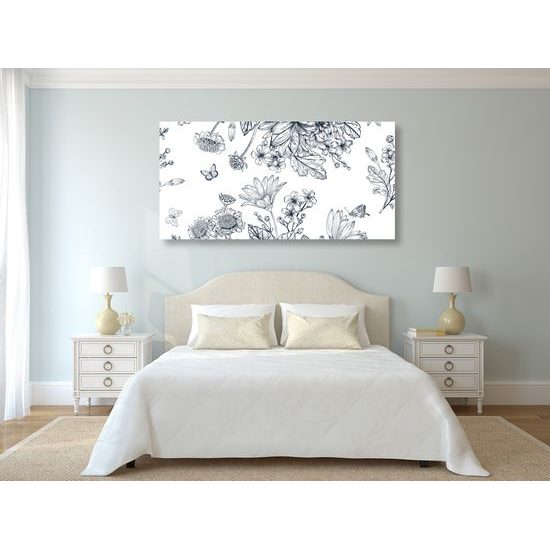 Obraz minimalistické kvety v čiernobielom prevedení