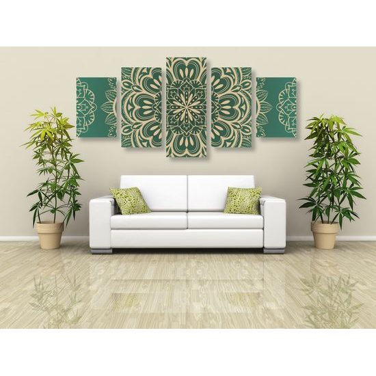 5-dielny obraz Mandala na emeraldovom pozadí