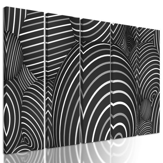 5-dielny obraz optická ilúzia tvorená guličkami v čiernobielom prevedení