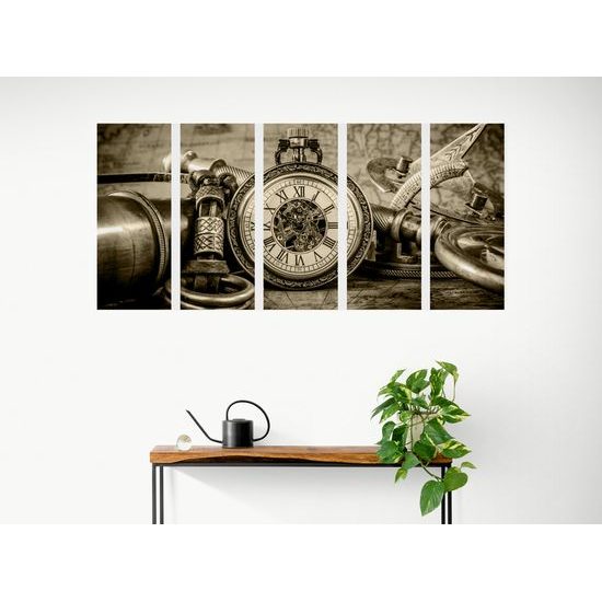 5-dielny obraz historické luxusné hodinky v sépiovom prevedení