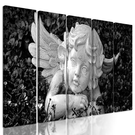 5-dielny obraz záhradný anjelik v čiernobielom prevedení