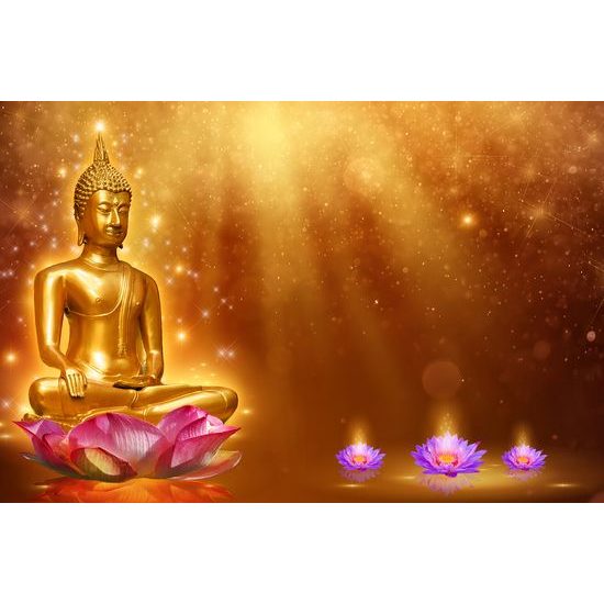 Samolepiaca tapeta Budha na zlatom pozadí