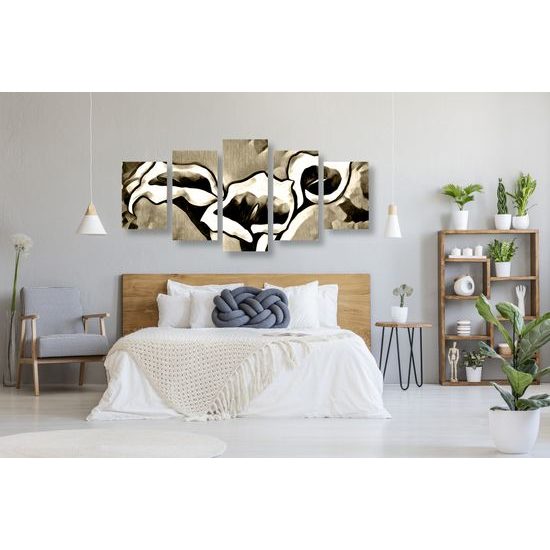 5-dielny obraz dychberúce etno kaly v sépiovom prevedení