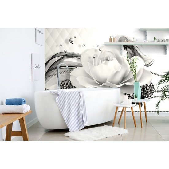 Samolepiaca tapeta čiernobiela pôvabná ruža v elegantnom prevedení