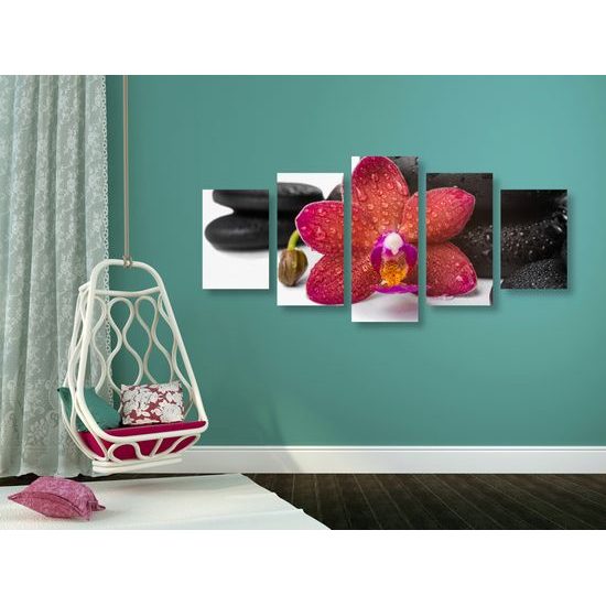 5-dielny obraz zen zátišie a orchidea