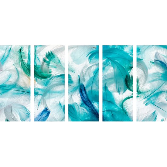 5-dielny obraz abstraktné pierka na bielom pozadí