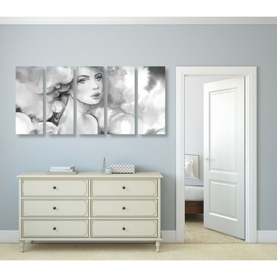 5-dielny obraz nežnosť ženy v čiernobielom prevedení