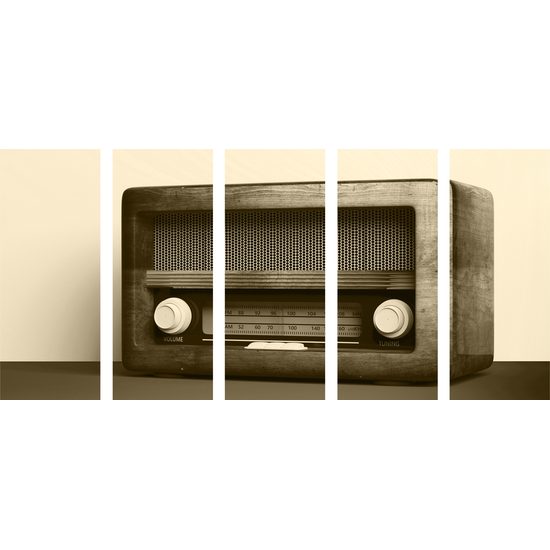 5-dielny obraz staré rádio v sépiovom prevedení