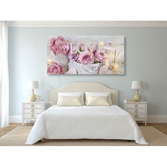 Obraz nádherné romantické zátišie s nápisom love