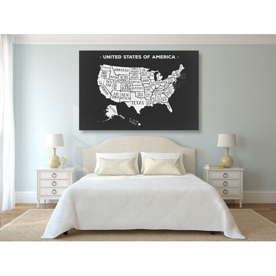 Obraz moderná mapa USA v čiernobielom prevedení