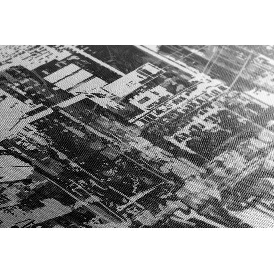 Obraz chaotické velkomesto v čiernobielom prevedení