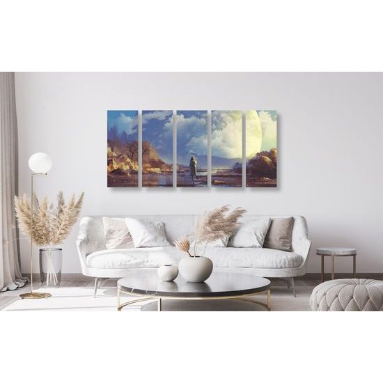 5-dielny obraz žena vo futuristickom svete