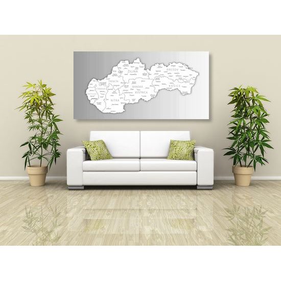 Obraz podrobná mapa Slovenskej republiky v čiernobielom prevedení