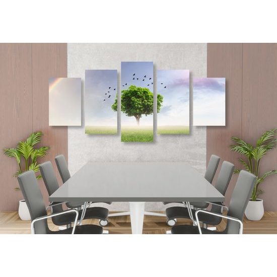 5-dielny obraz strom pod dúhou