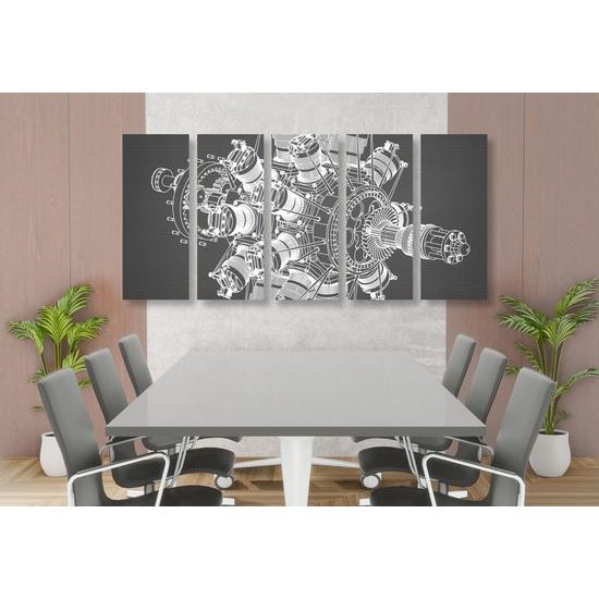 5-dielny obraz nákres motora