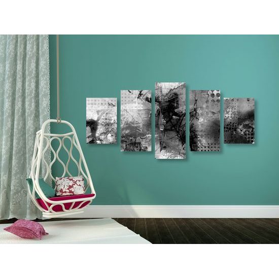 5-dielny obraz moderná abstrakcia v čiernobielom prevedení