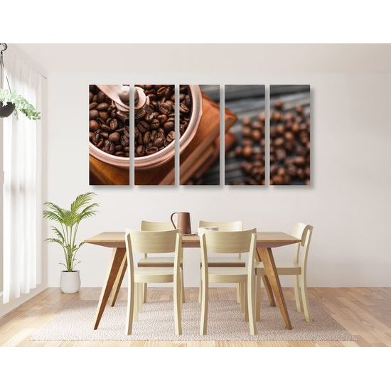 5-dielny obraz kvalitné zrnká kávy