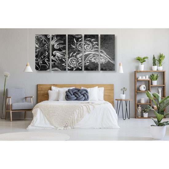 5-dielny obraz zaujímavá abstrakcia v čiernobielom prevedení