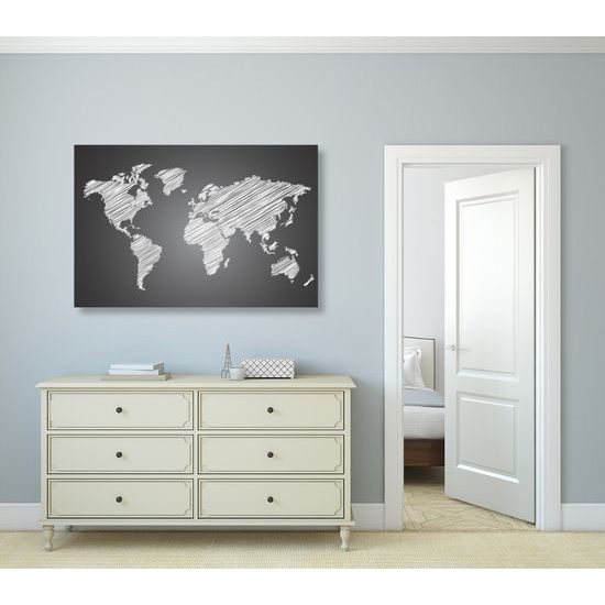 Obraz zaujímavá mapa na čiernobielom pozadí