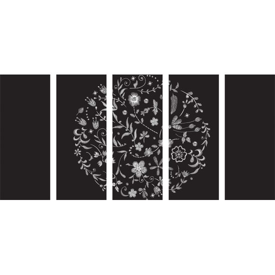 5-dielny obraz jemné kvety s folklórnym motívom