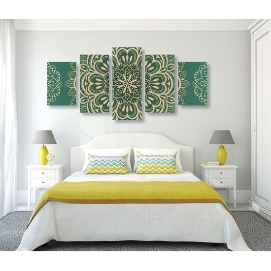 5-dielny obraz Mandala na emeraldovom pozadí