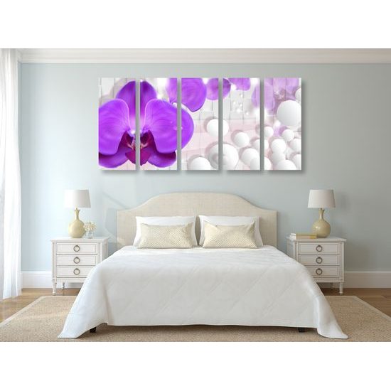 5-dielny obraz orchidea na elegantom pozadí