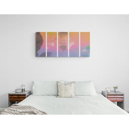 5-dielny obraz nádherný list v pastelových farbách